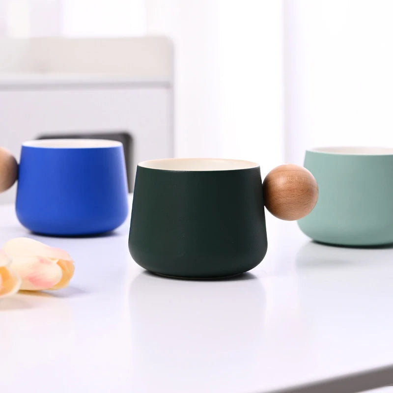 Ceramic Coffee Cup and Saucer Set Espresso Cups Light Luxury Wooden Handle Afternoon Tea Mug Female Original Mugs Couple Gifts - V.I.P Digital Presence