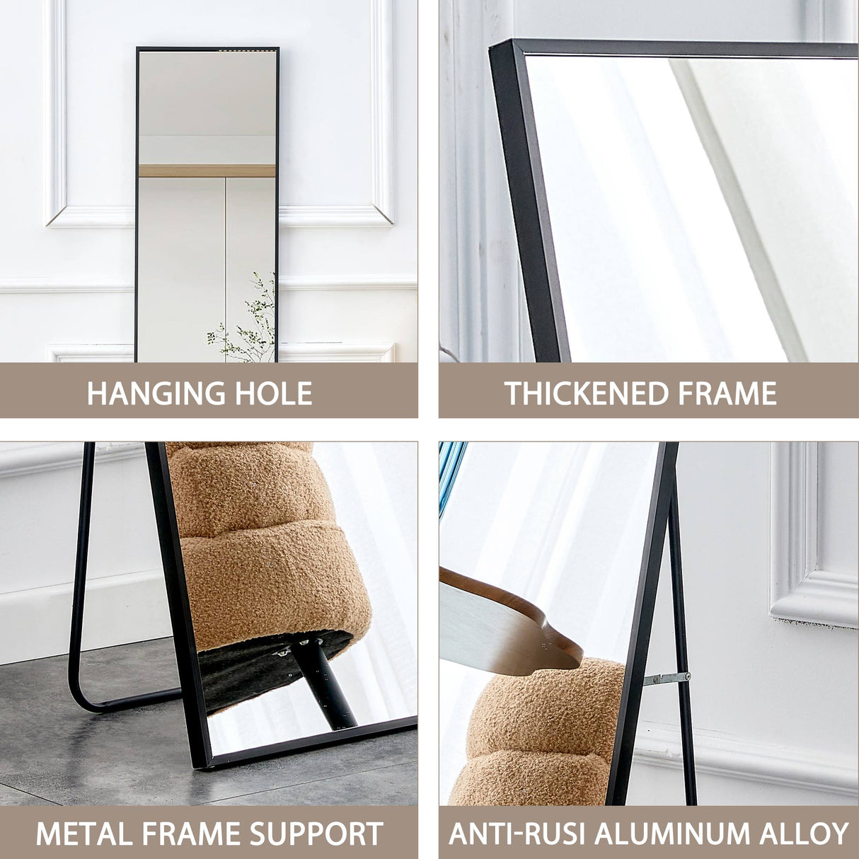 Aluminum alloy metal frame wall mounted full-length mirror black 65 * 23“ - V.I.P Digital Presence