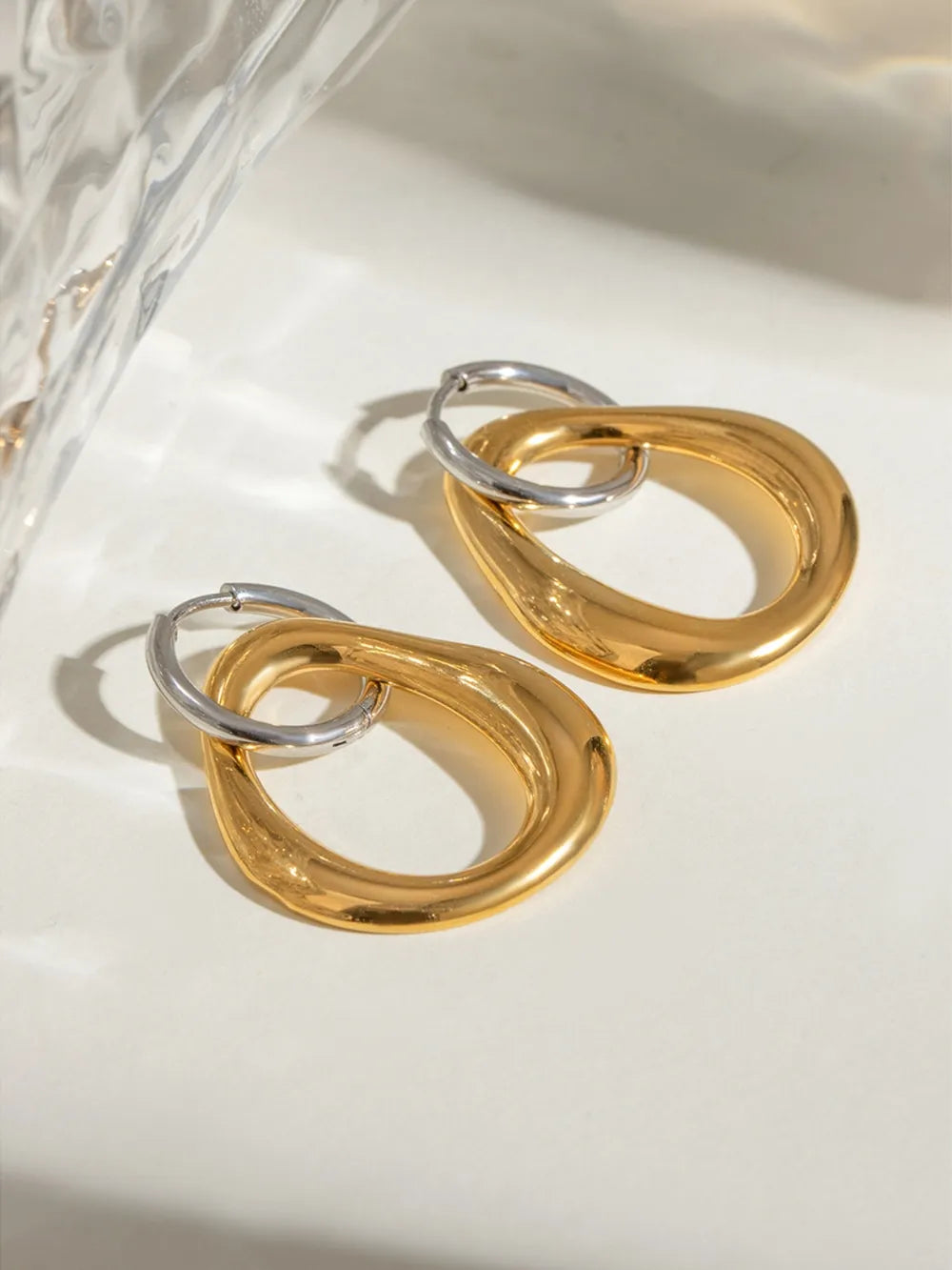 18K Gold-Plated Stainless Steel Contrast Asymmetrical Earrings - V.I.P Digital Presence
