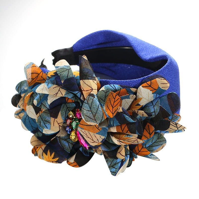 Handmade diamond inlaid fabric flower with teeth and anti slip exaggerated headband for women - V.I.P Digital Presence