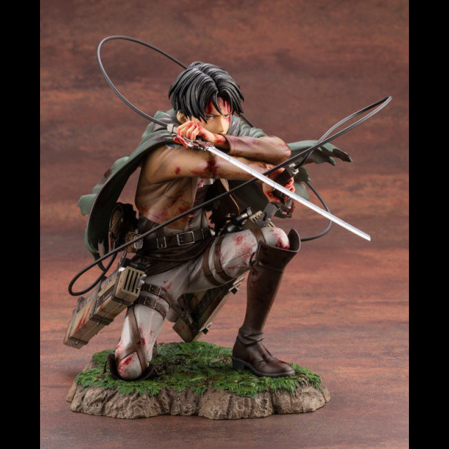 Attack on the giant army commander Liweier's figurine battle damage kneeling posture blood battle figurine anime model