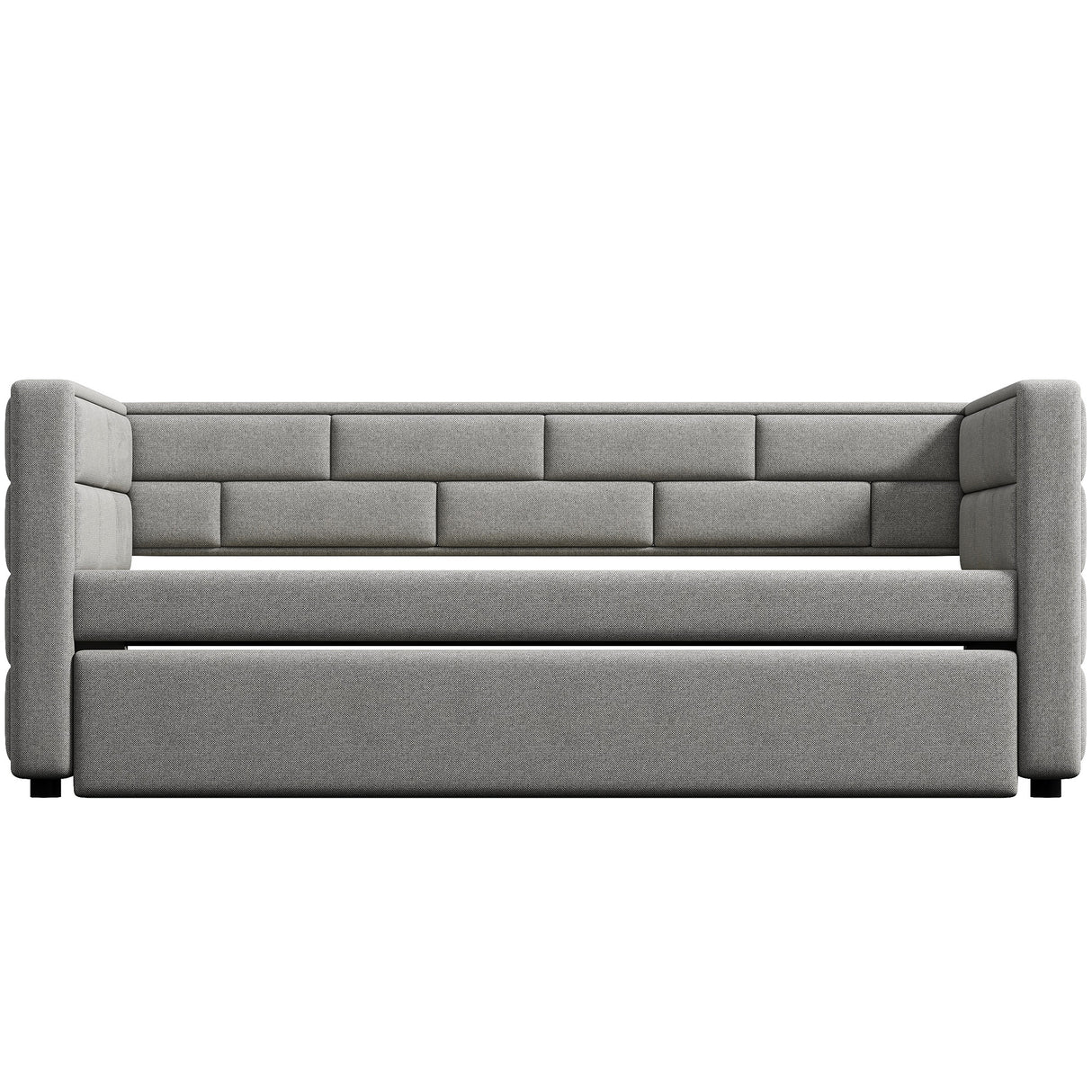 Twin Size Daybed with Trundle Upholstered Daybed with Padded Back Gray