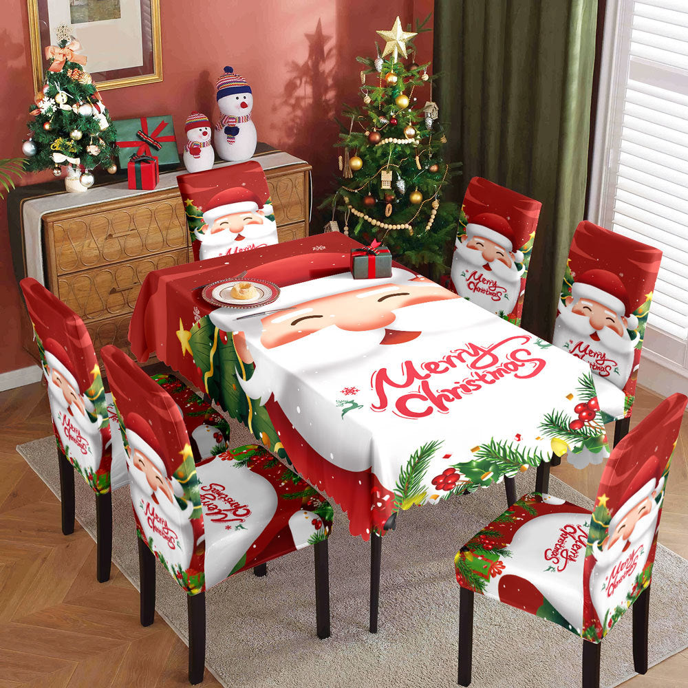 Christmas Waterproof Printed Tablecloth Restaurant Home Printed Chair Cover Christmas Tablecloth Chair Cover Decorative Set - V.I.P Digital Presence