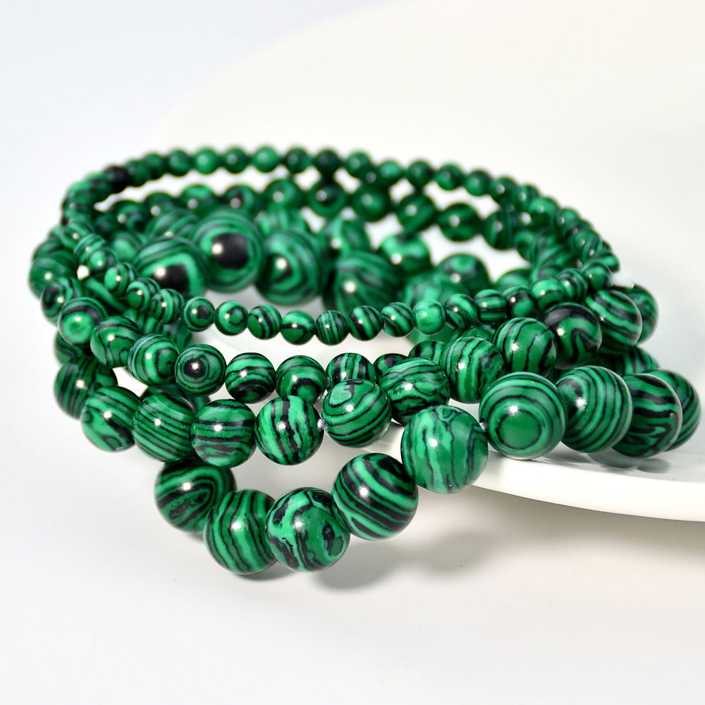 Vintage malachite beaded bracelet stacking style green bracelet men and women elastic jewelry - V.I.P Digital Presence