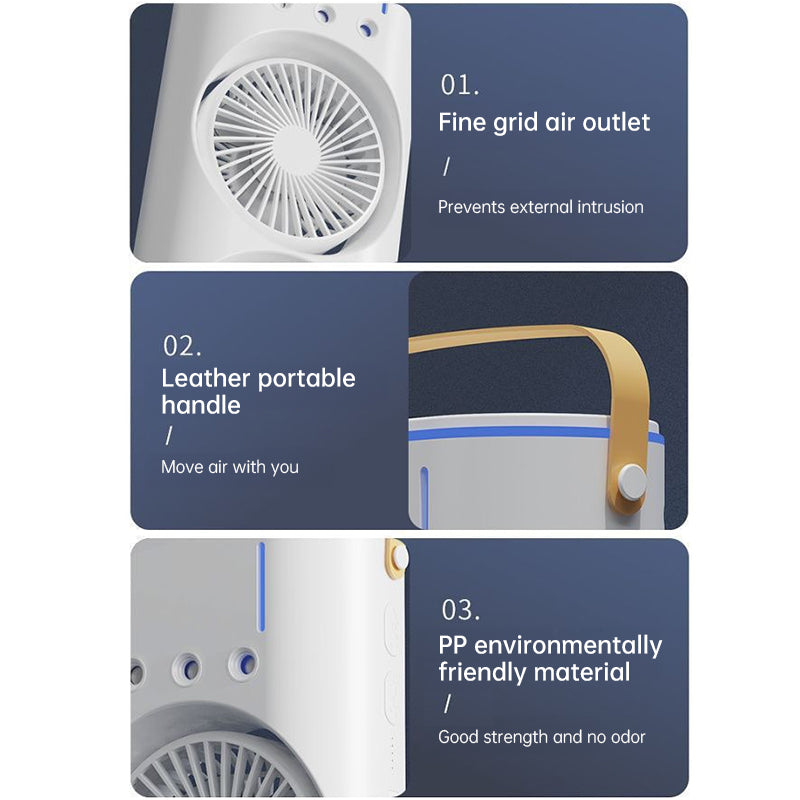 Rechargeable Portable Mini Fan with Spray Cooling – Desktop/ Room Use, Ventilation & LED Light - V.I.P Digital Presence