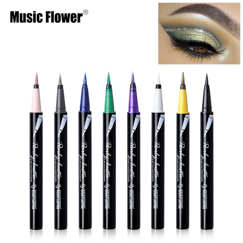 Music Flower 6 Colors Glitter Eyeliner Pencil Liquid Eye Makeup Set Waterproof Long-lasting Black Eye Liner Pen - V.I.P Digital Presence
