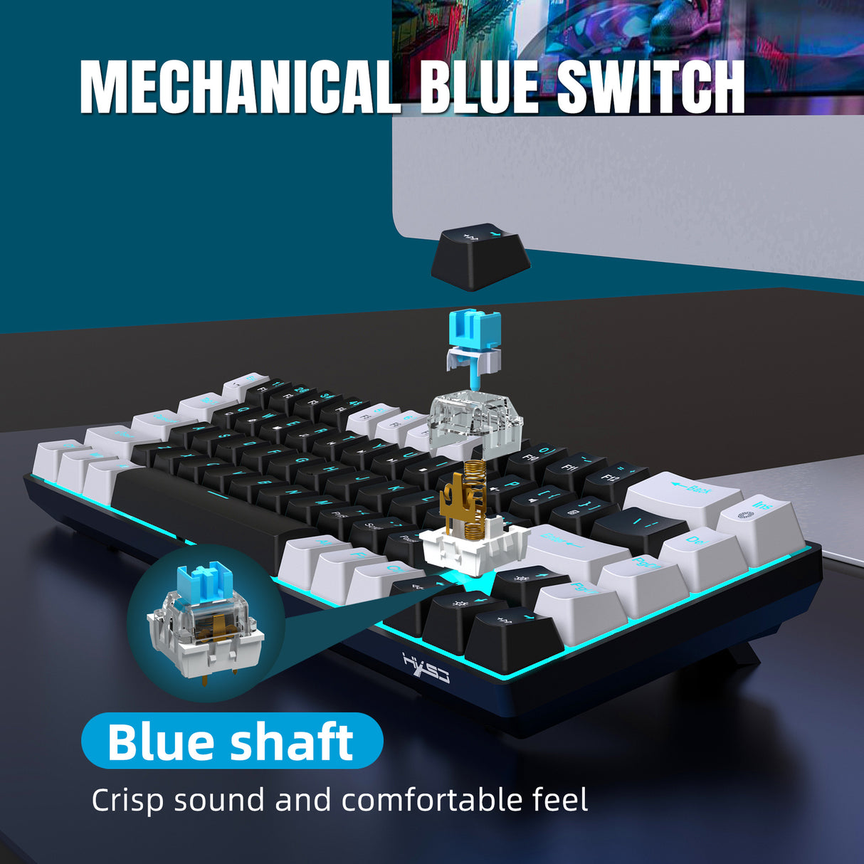 68 keys, 60% keyboard, customized color blocked keycaps, RGB mechanical keyboard, MINI set, plug-in blue axis ice blue disc - V.I.P Digital Presence
