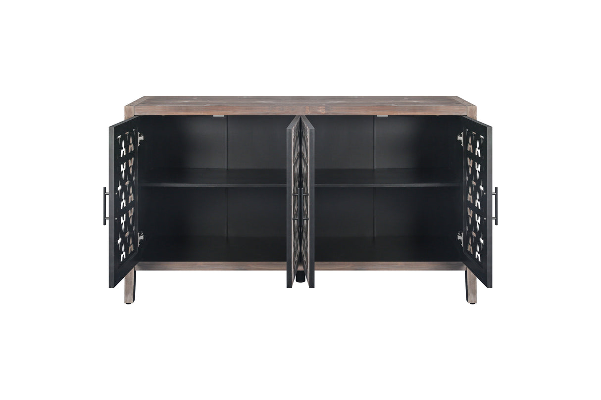 Hollow Four Door Antique Cabinet, American Country Style, Suitable for Living Room, TV Cabinet, Kitchen (Brown) - V.I.P Digital Presence