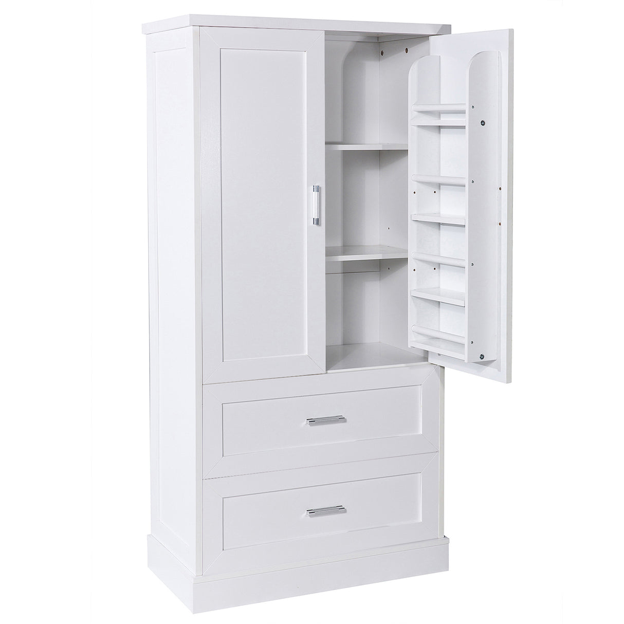 Tall Bathroom Storage Cabinet, Cabinet with Two Doors and Drawers, Adjustable Shelf, MDF Board, White - V.I.P Digital Presence