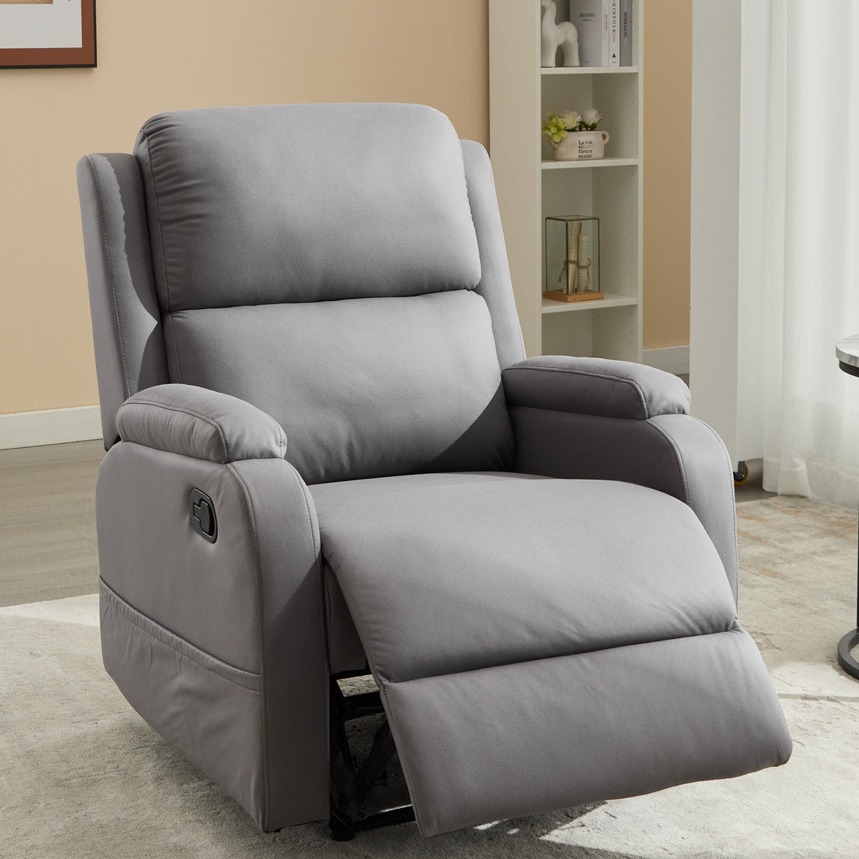 PU leather recliner massage chair with adjustable leg positions at the back, easy to reach side buttons - gray - V.I.P Digital Presence
