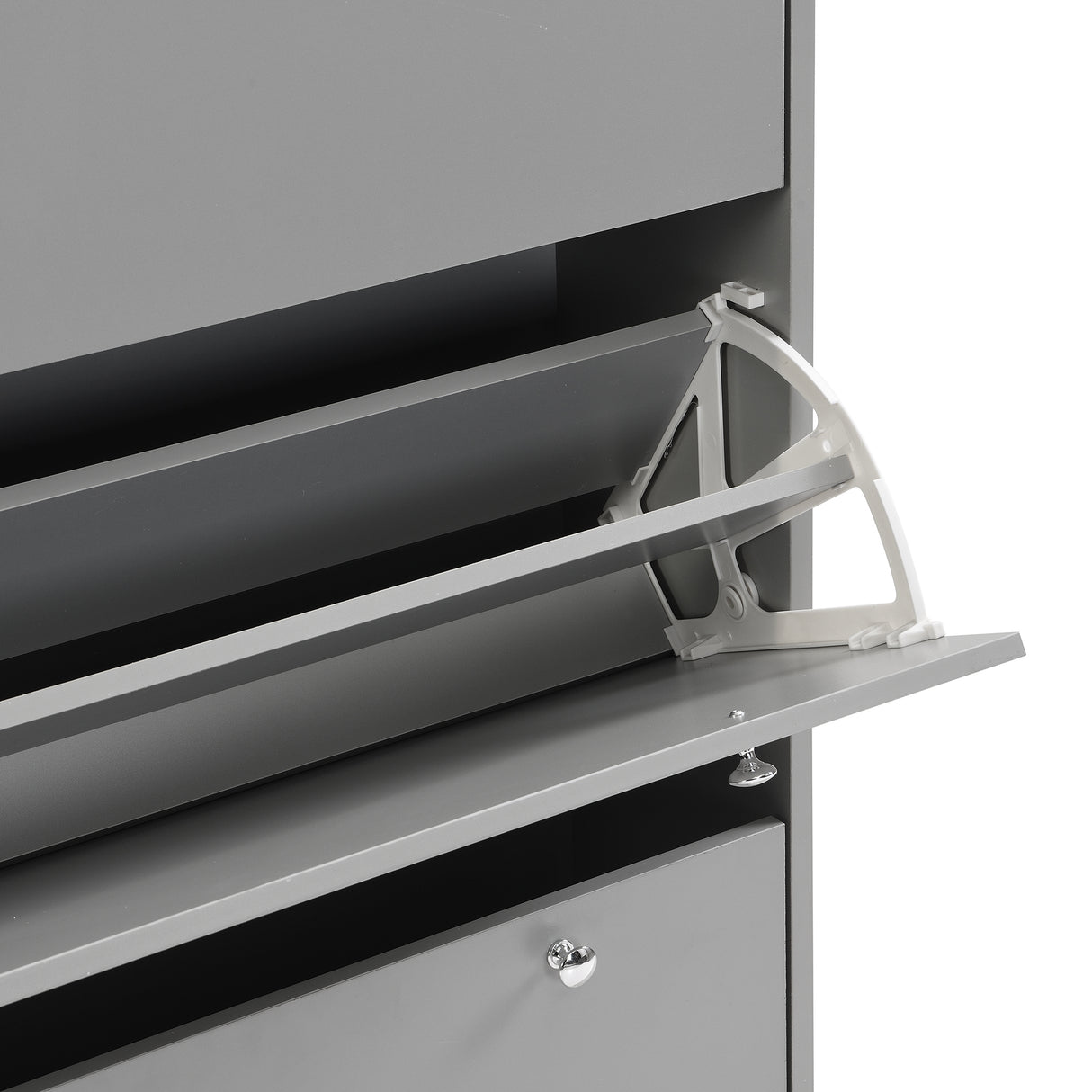 ON-TRANS narrow design shoe cabinet with 3 flip drawers and 3 independent shoe racks with 3 hooks, gray - V.I.P Digital Presence