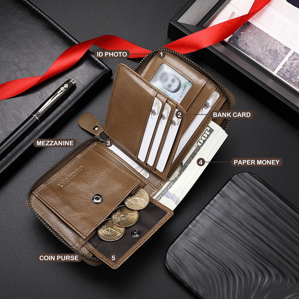 Men's Wallet Leather Zero Purse Zipper Wallet Horizontal Multi-Function Gift Box Wallet - V.I.P Digital Presence