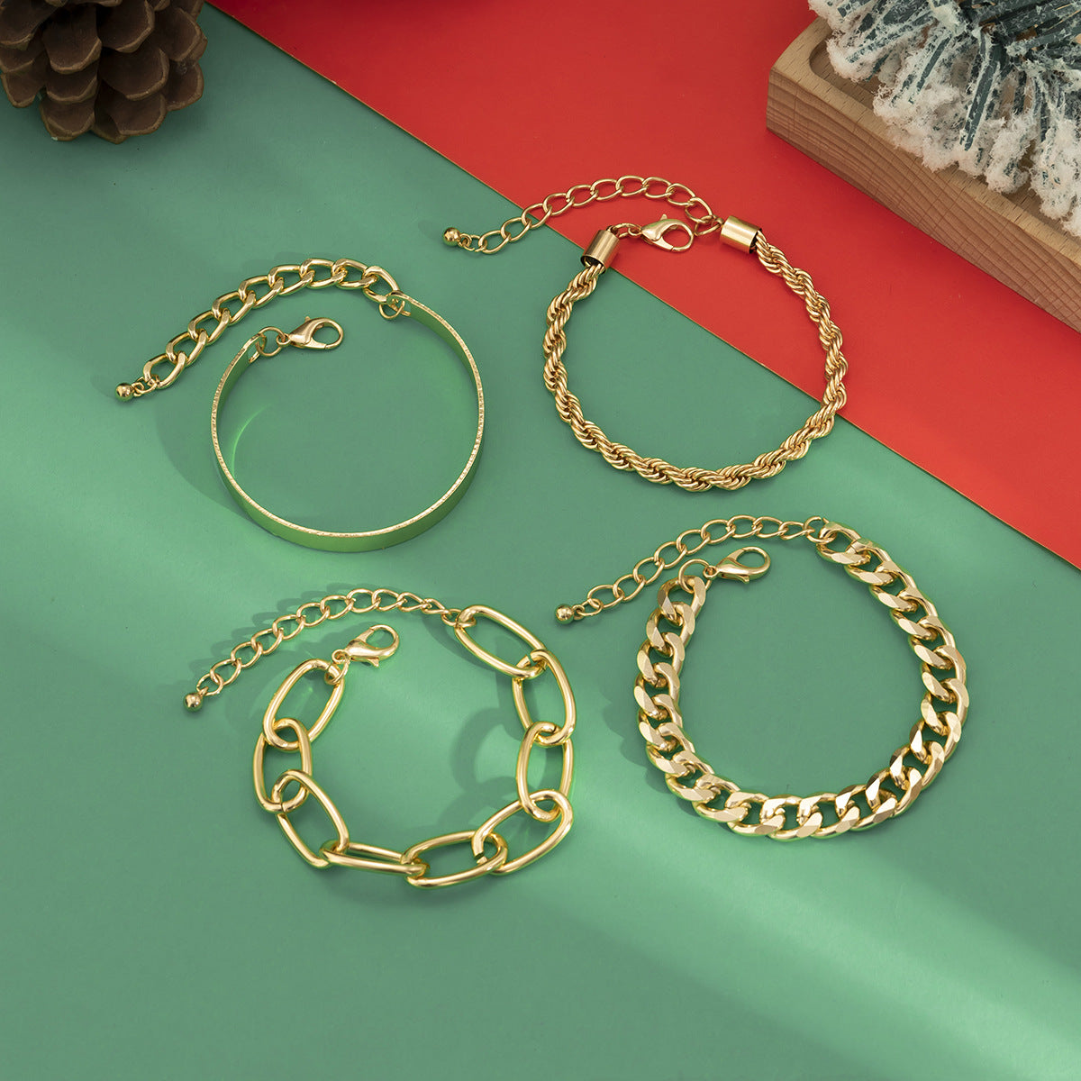 Hip hop Sweet Cool Diamond Set Cuban Buckle Bracelet Christmas Style Stacked Metal Smooth Bracelet for Women - V.I.P Digital Presence