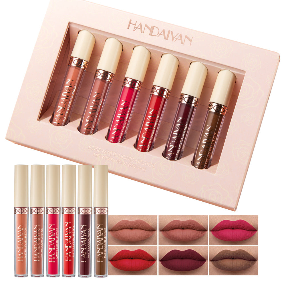 HANDAIYAN 6 Matte Rose Lip Gloss Liquid Lipstick Not Easy to Dip Cup Matte Lip Gloss Set Gift Box - V.I.P Digital Presence