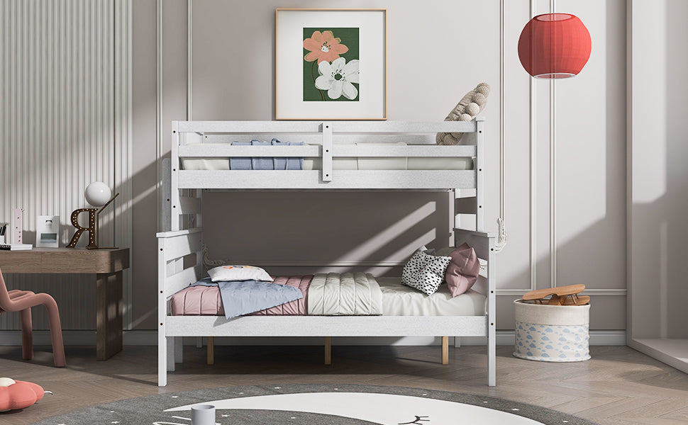 Wood Twin over Full Bunk Bed with Ladder White
