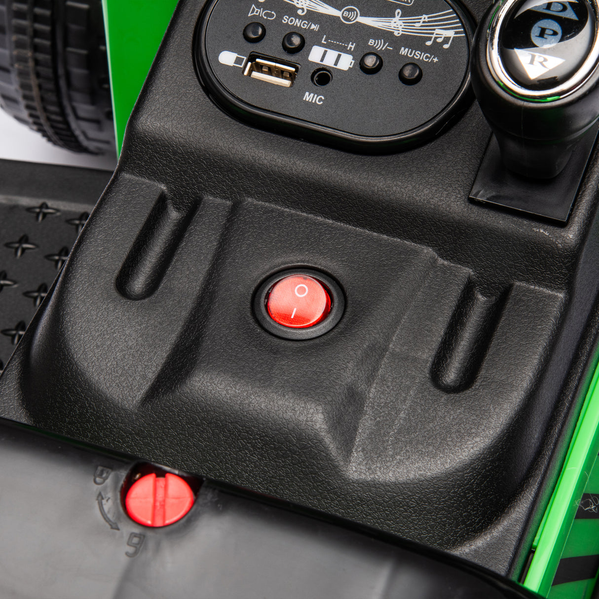 12V children ride the electric tractor "Black Knight" with a detachable storage tugboat and power display screen. - V.I.P Digital Presence