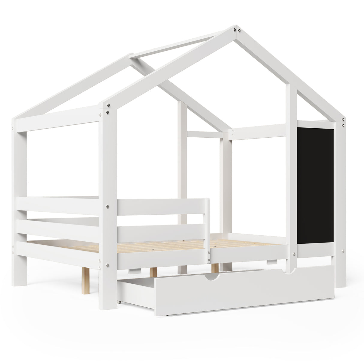 Full House Bed with Blackboard and Drawers Two assembly options White - V.I.P Digital Presence