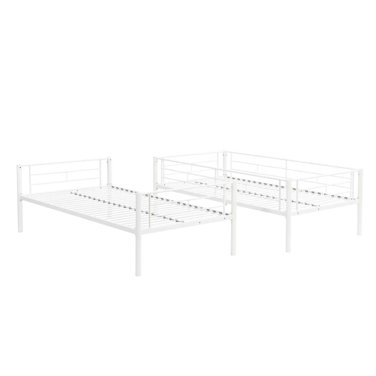 Twin metal bunk beds, metal structure bed frame with safety guardrails and 2 ladders, convertible bunk beds, white - V.I.P Digital Presence
