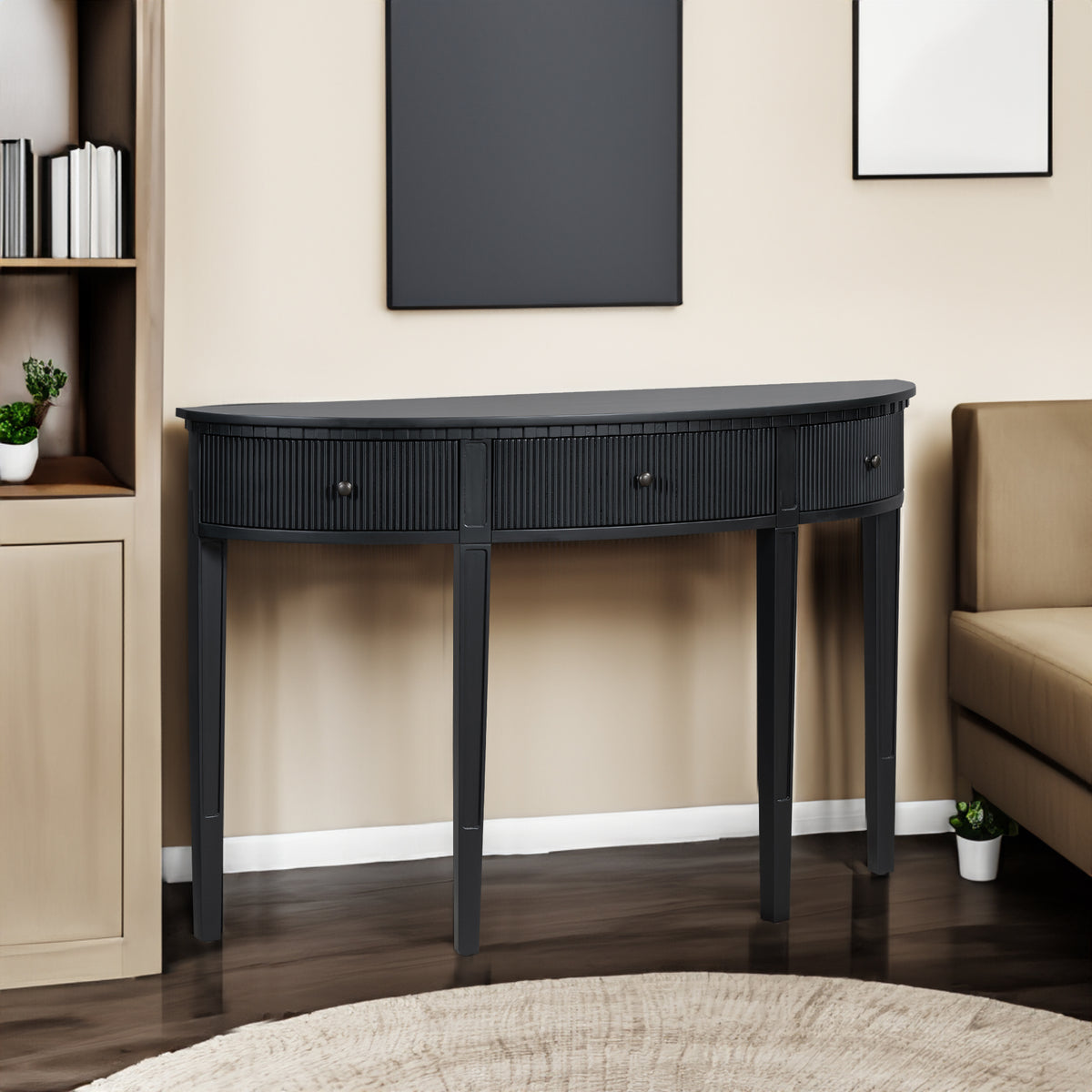 U-Style Distinctive Features of Pine Veneer Console Table with Vertical Stripe Drawer Fronts and Four Legs - V.I.P Digital Presence