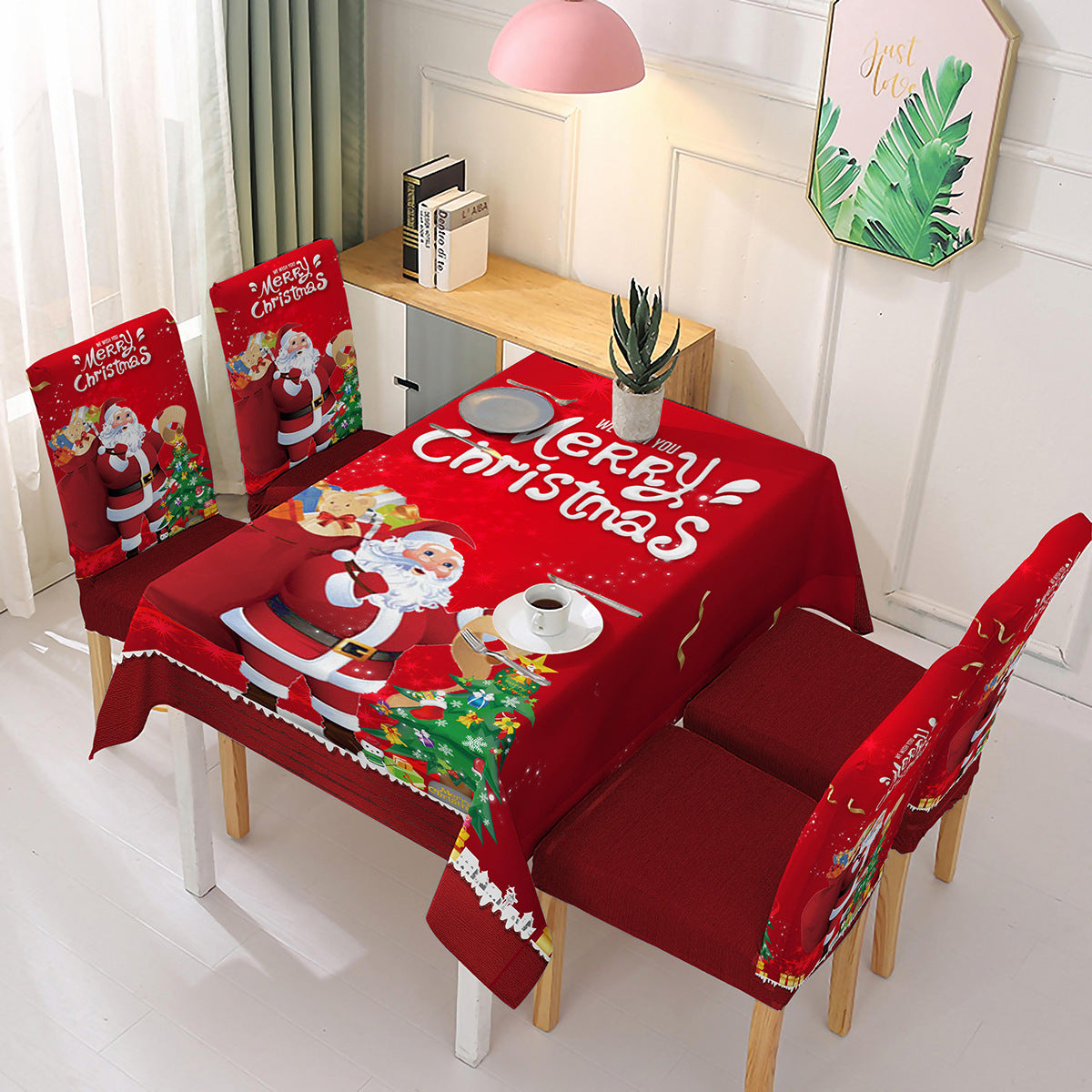Christmas new polyester waterproof tablecloth one-piece printed chair cover festive decoration cartoon Santa Claus - V.I.P Digital Presence