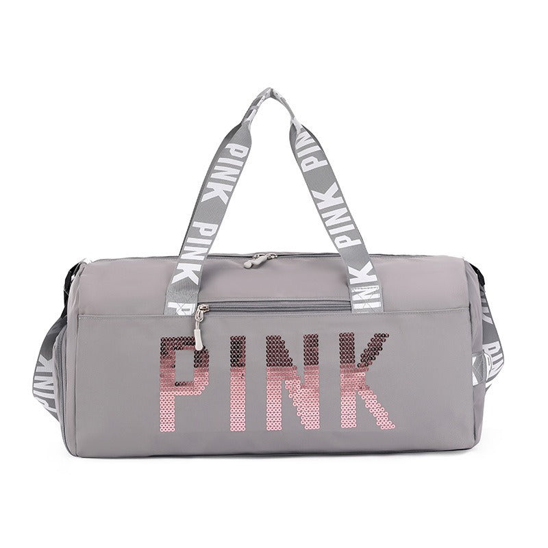 New fitness bag, shoe compartment, dry wet separation bag, sports travel bag, shiny pink letter single shoulder crossbody bag - V.I.P Digital Presence