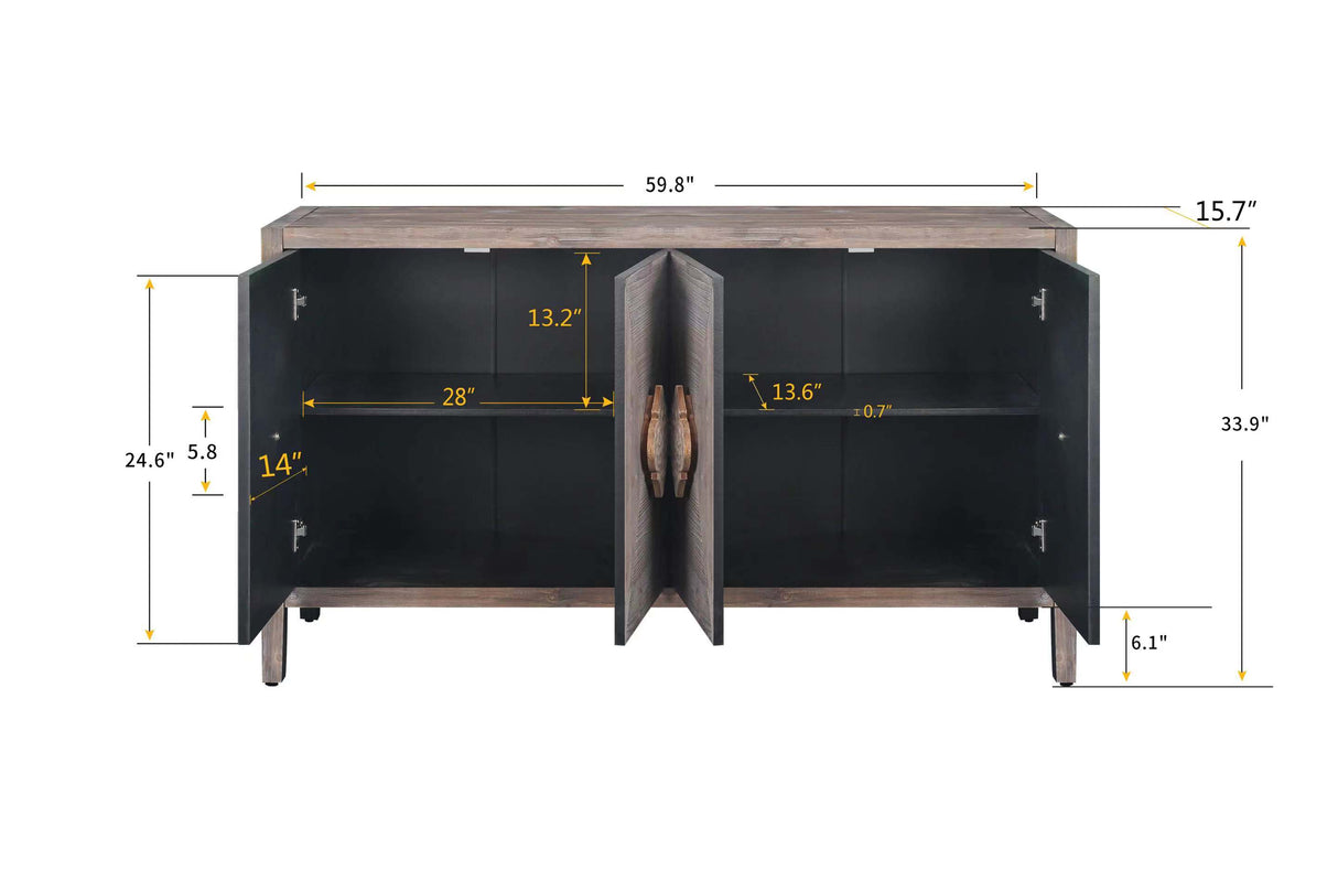 Carved Flower Door Handle, Antique Four Door Cabinet for Living Room Kitchen Hallway (Brown) - V.I.P Digital Presence