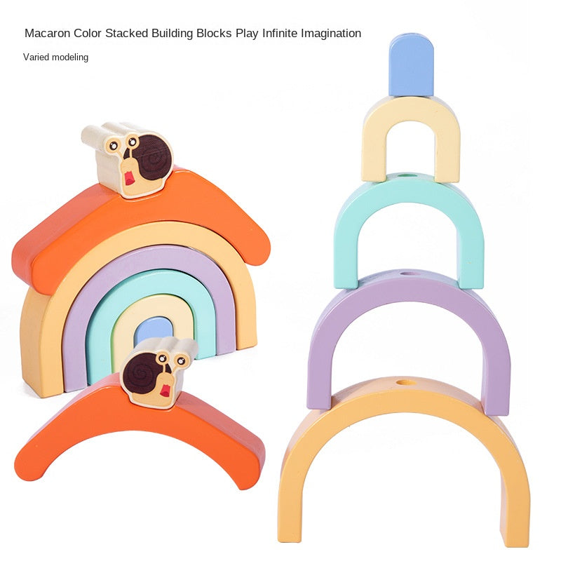 Wooden children's rainbow snail tractor color matching cognitive building blocks fun rope learning walker - V.I.P Digital Presence