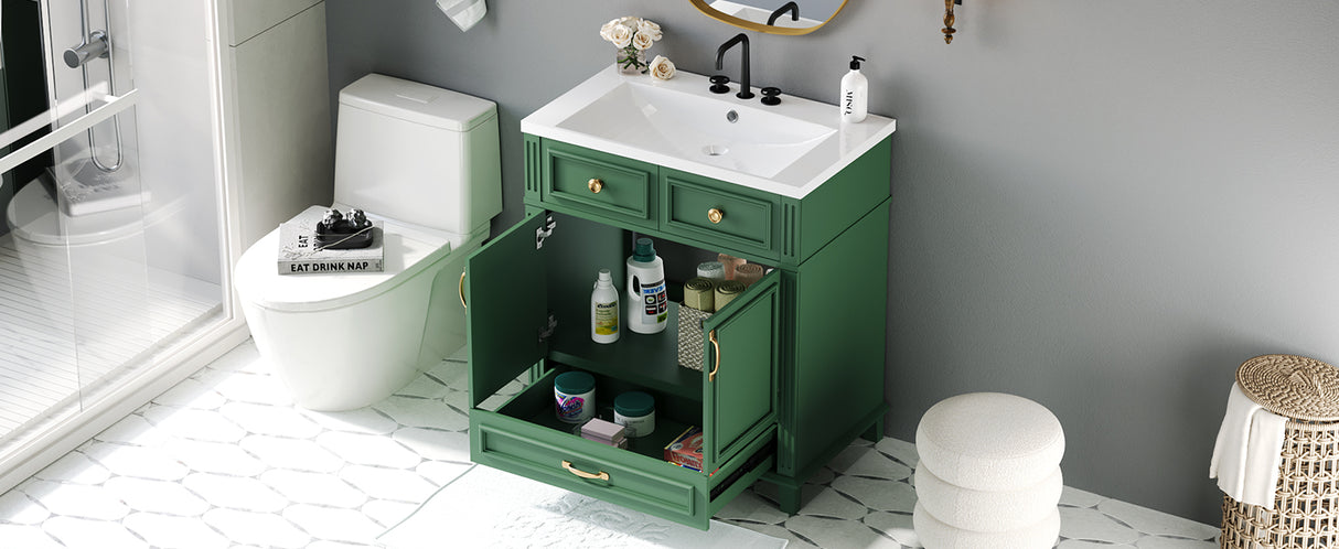 30 inch uncovered bathroom vanity with soft closed door, limited to solid wood frame bathroom storage cabinet green - V.I.P Digital Presence
