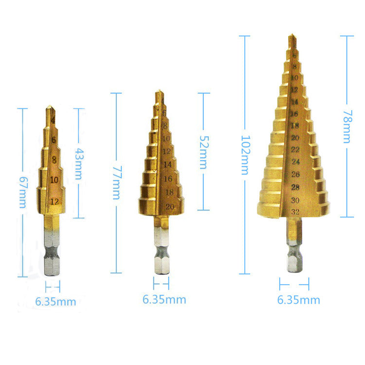 Hexagon Shank Straight Groove Step Drill Pagoda Drill Step High Speed Steel 4241 Drill Bit Set 4-32 4-20 4-12 - V.I.P Digital Presence