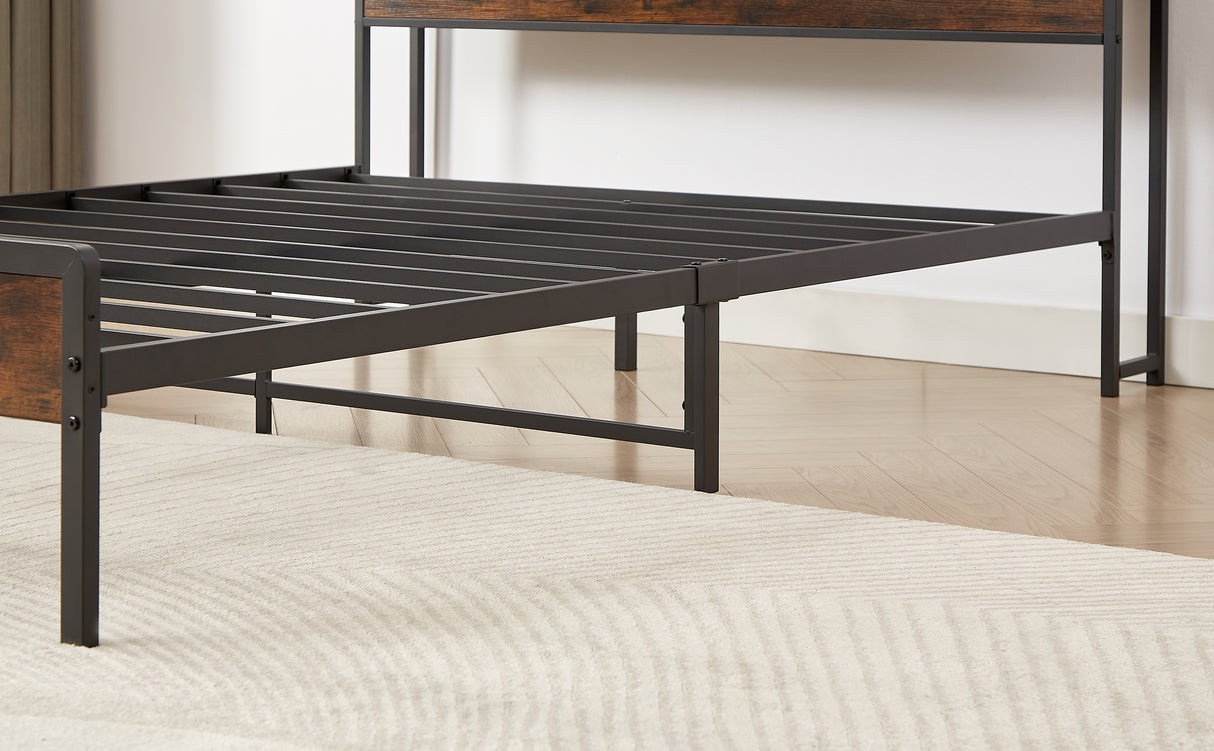 Bed frame with charging station full size, Rustic Brown, 83.1'' L x 56.1'' W x 39'' H - V.I.P Digital Presence