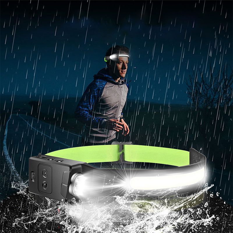 New USB Mini Multi-Function Waving Sensor Headlamp Dual Light Source Floodlight Headlamp Red Light Warning Light