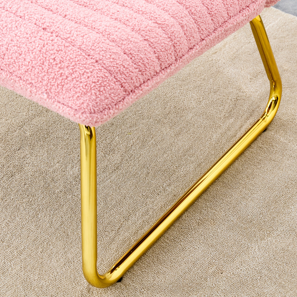 Modern minimalist pink plush fabric single person sofa chair with golden metal legs