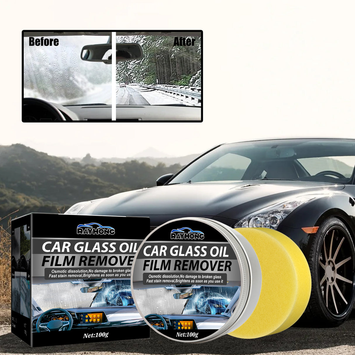 Car Glass Oil Film Remover, Rain Mist Smeary Clean Car Windscreen Cleaner - V.I.P Digital Presence