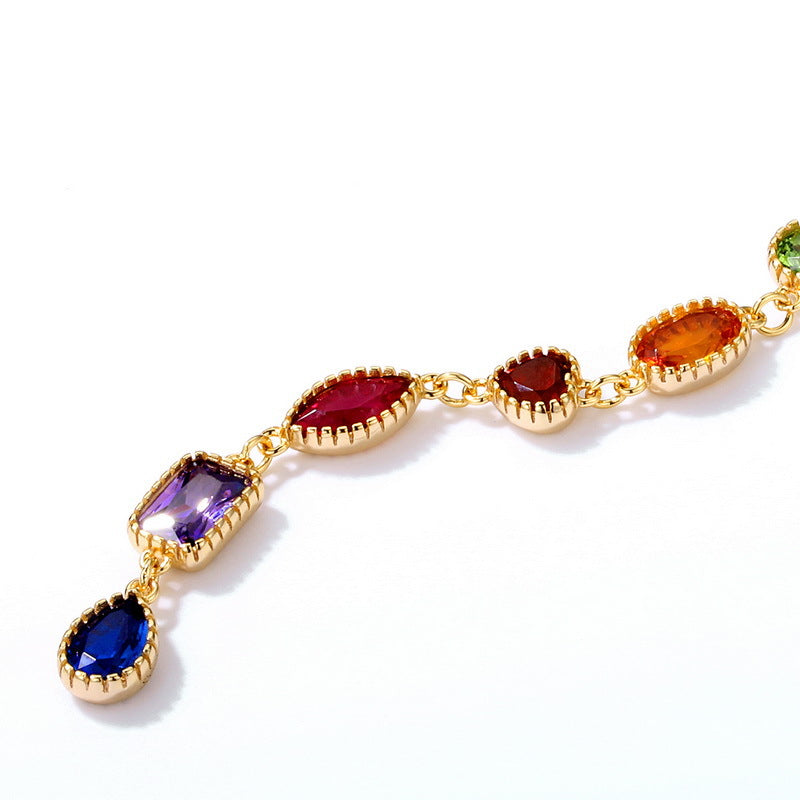 Light luxury rainbow zircon geometric 925 sterling silver gold-plated pendant - V.I.P Digital Presence