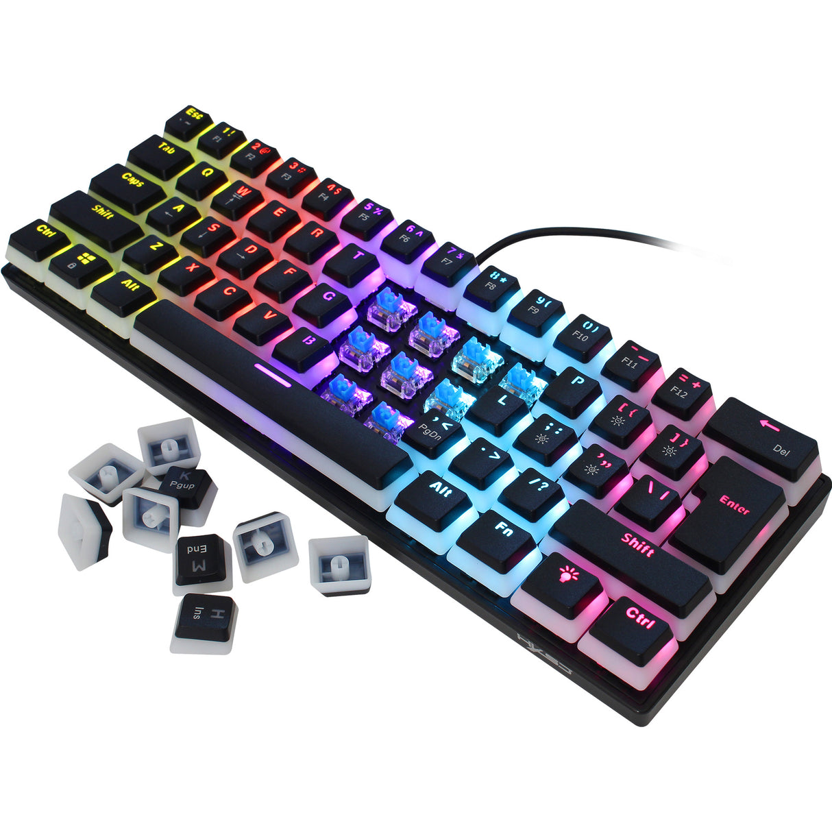 HXSJ new 61 key wired mechanical keyboard, blue axis pudding keycap, color backlit game, office and home use - V.I.P Digital Presence