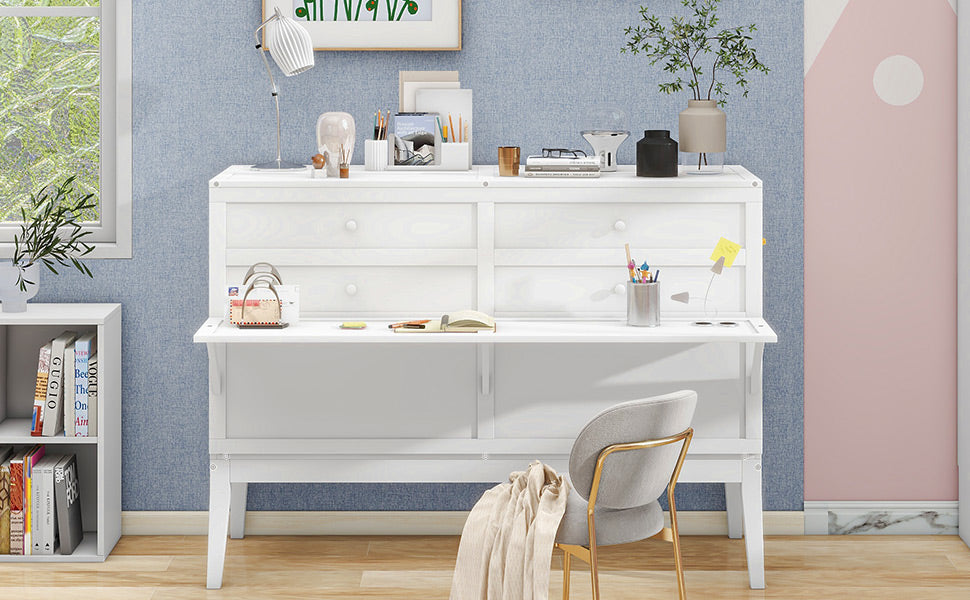 Queen Size Murphy Bed with Built-In Charging Station and a Shelf White