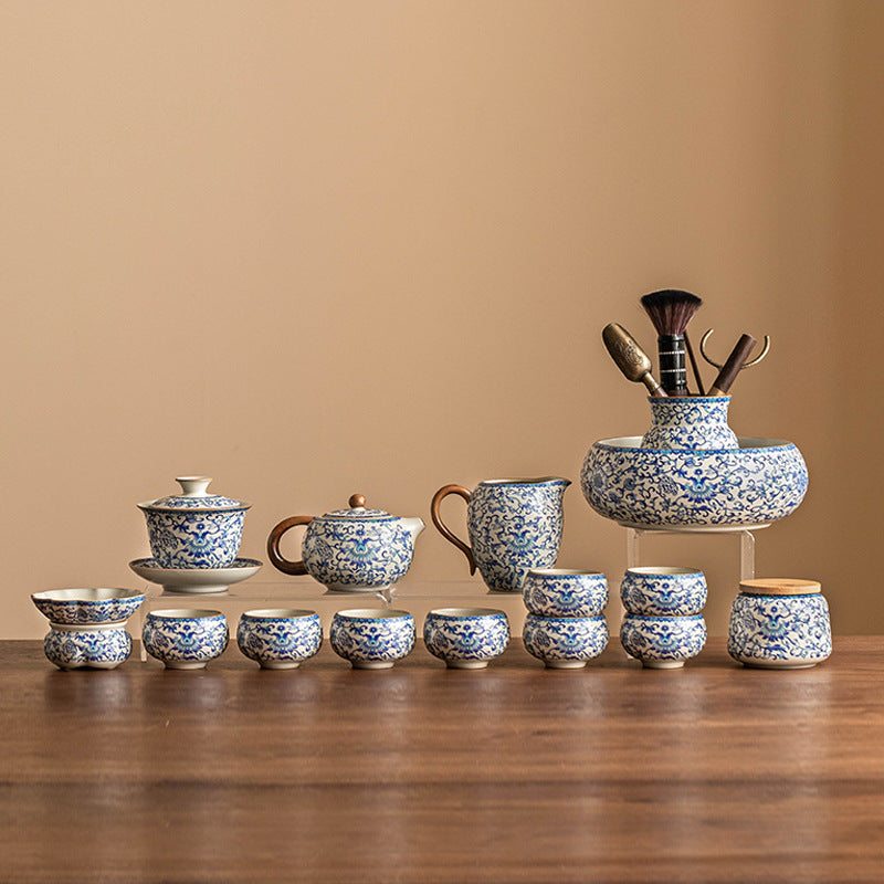 Kung Fu tea set blue and white lotus tea pot fair cup tea can ceramic lid bowl - V.I.P Digital Presence
