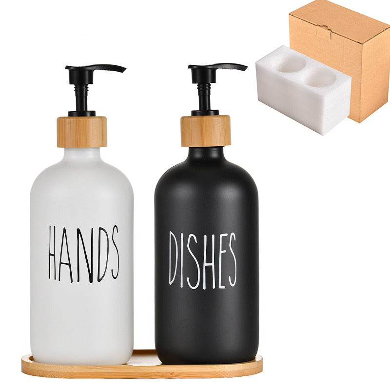 Glass 500ml Boston hand soap pump black and white split bottle wooden cap soap dispenser shampoo bottle - V.I.P Digital Presence