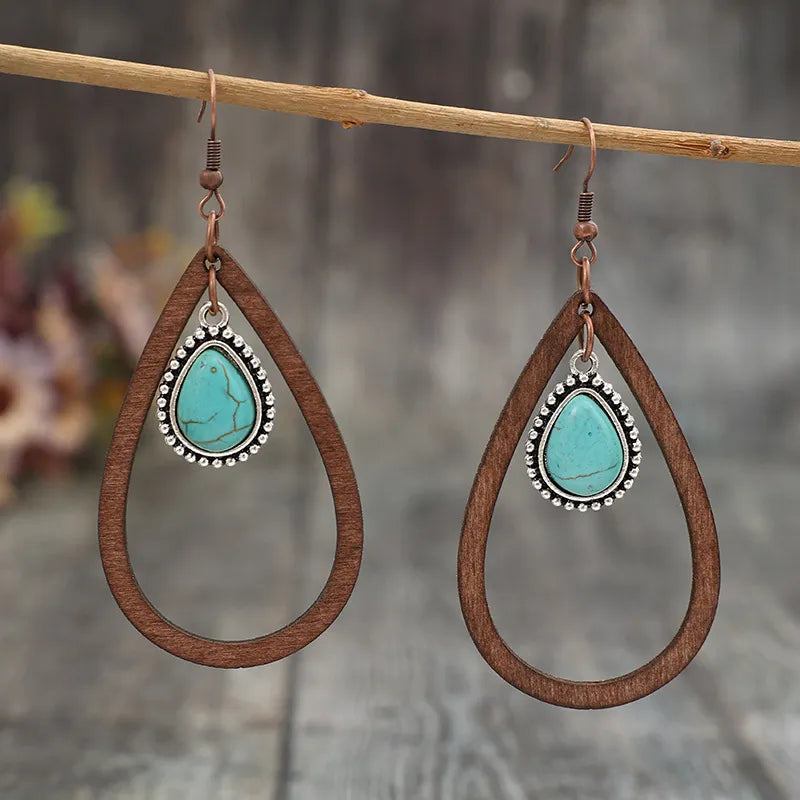 Wooden Turquoise Cutout Teardrop Earrings - V.I.P Digital Presence