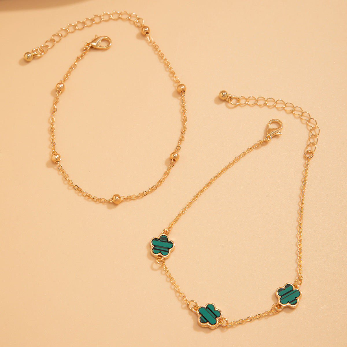 Double layer lucky five petal flower five leaf grass foot chain suit design sense flower shaped chain - V.I.P Digital Presence