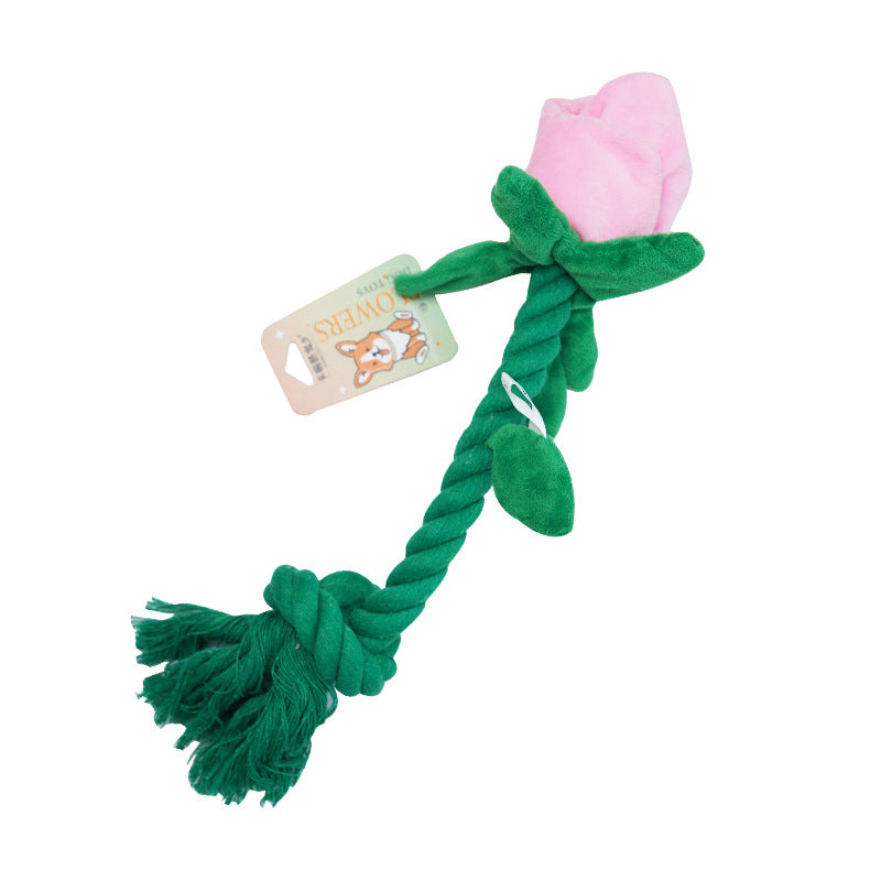 Dog Toy Rose Flower Plush Durable Biting Tooth Cleaning Cotton Rope Knot Crinkle Sound Self-Entertainment Interactive Pet Product - V.I.P Digital Presence