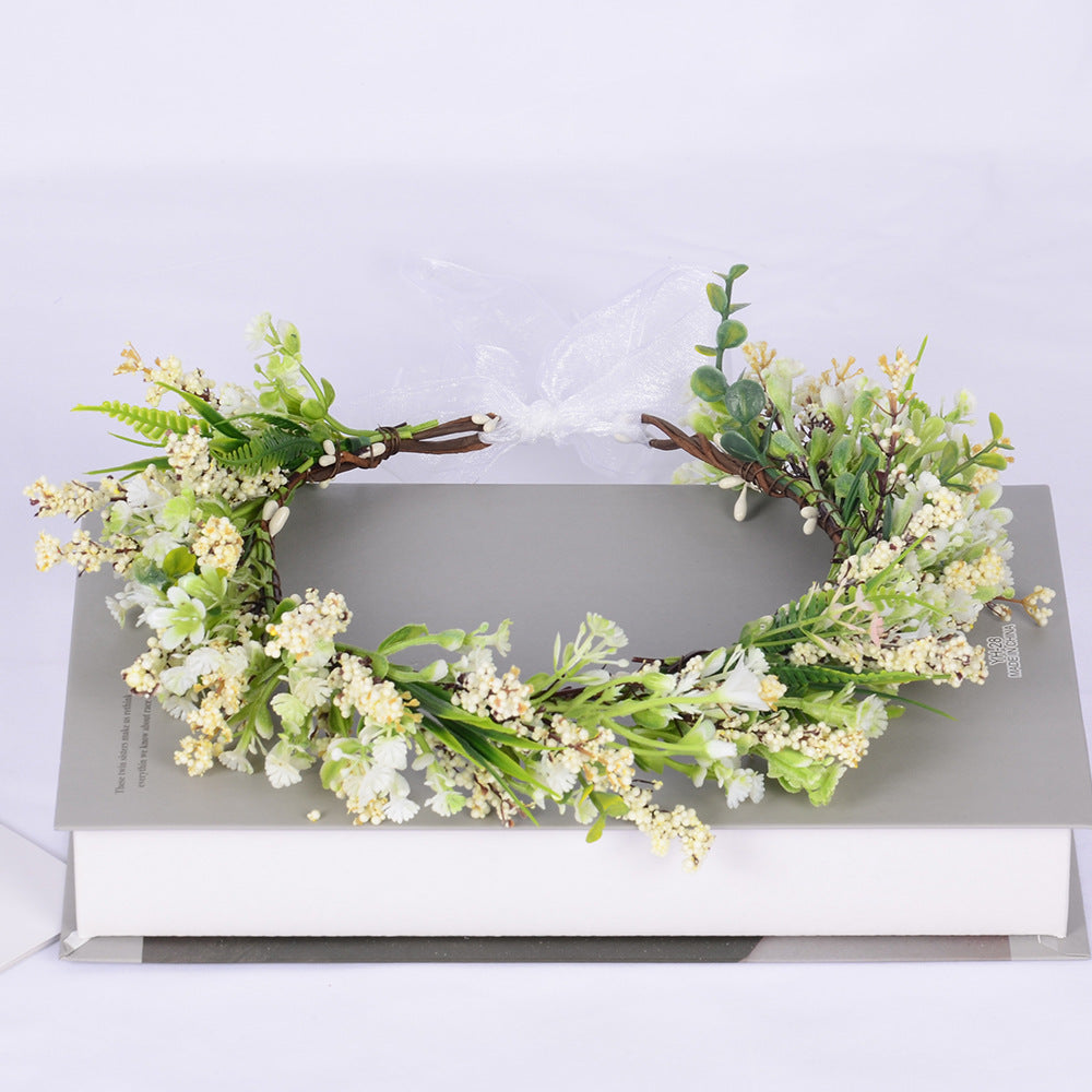 Flower garland headpiece simulation full sky star small floral ribbon lavender hair accessory studio Hanfu headband - V.I.P Digital Presence