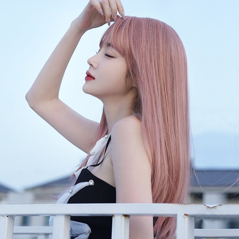 Wig Female Long Hair Full Head Set Type Net Red Long Straight Hair Air Bangs Pink Wig Set Fashion Wig - V.I.P Digital Presence