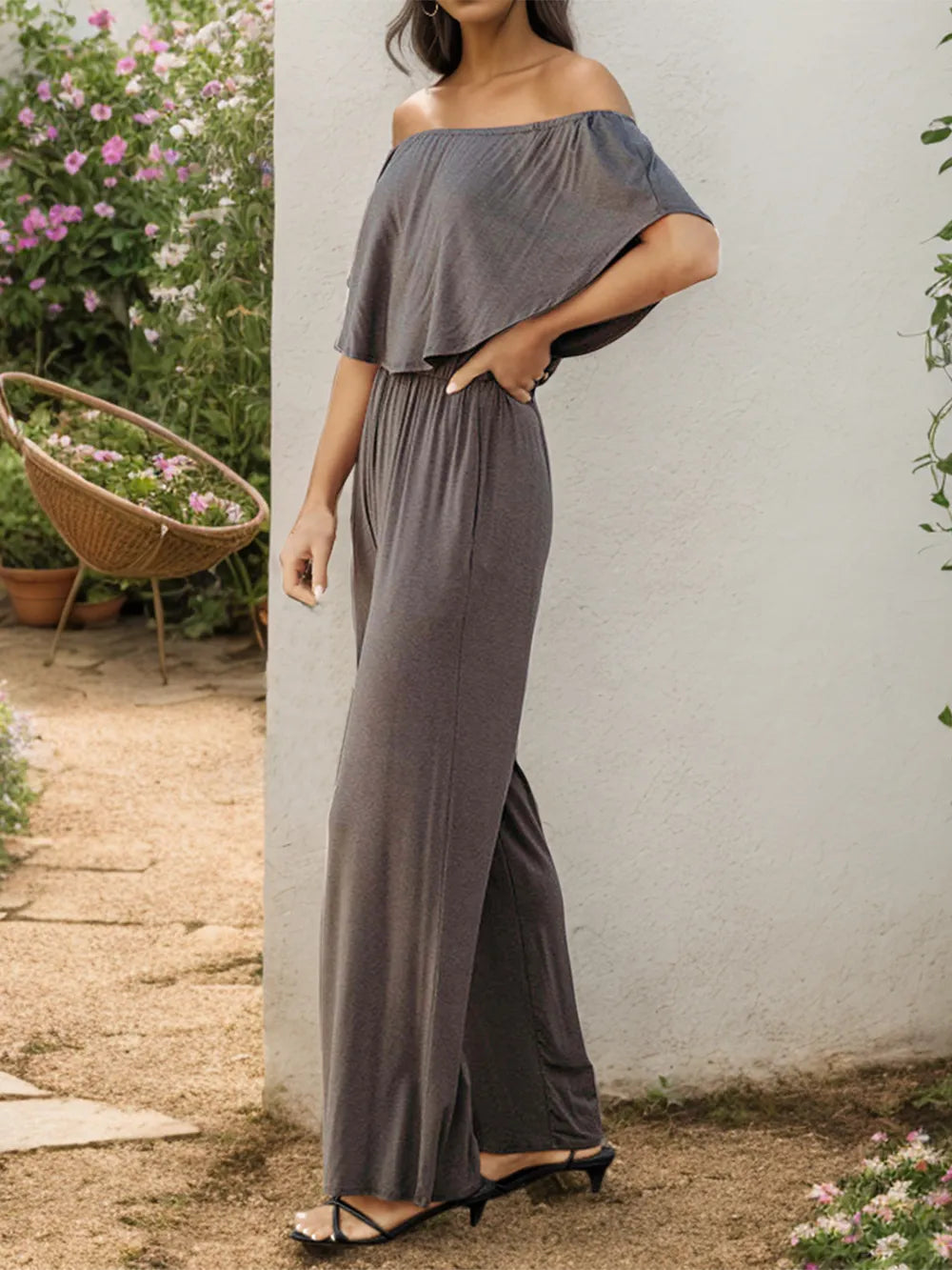 Off-Shoulder Wide Leg Jumpsuit - V.I.P Digital Presence