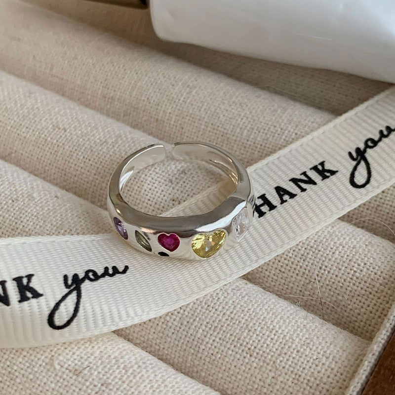 Dopamine love colored zircon diamond ring female niche index finger high-end fashion personality open ring - V.I.P Digital Presence