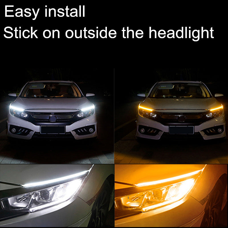 60cm New Slim Amber Sequential Flexible LED DRL For Headlight Strip Daytime Running Light With Yellow Turn Signal Lamp 12V - V.I.P Digital Presence