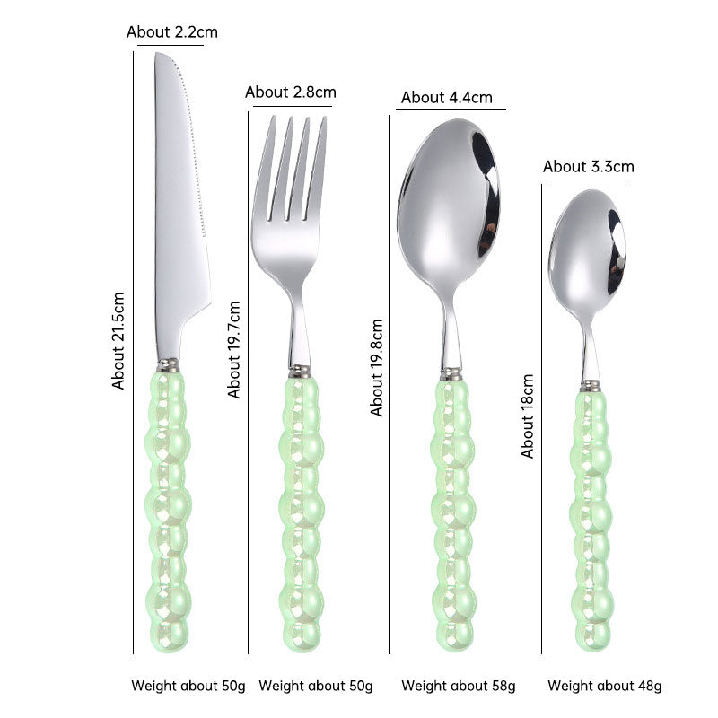 304 stainless steel knife and fork spoon creative pearl ceramic handle tableware western steak knife and fork dessert spoon - V.I.P Digital Presence
