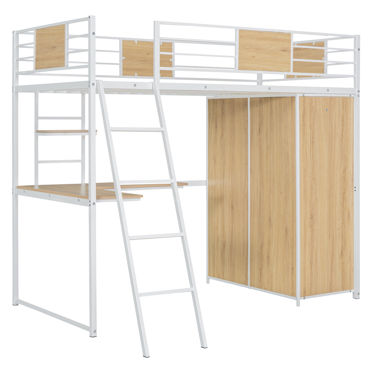Twin Size Loft bed with L-shape Desk and Wardrobe, White - V.I.P Digital Presence