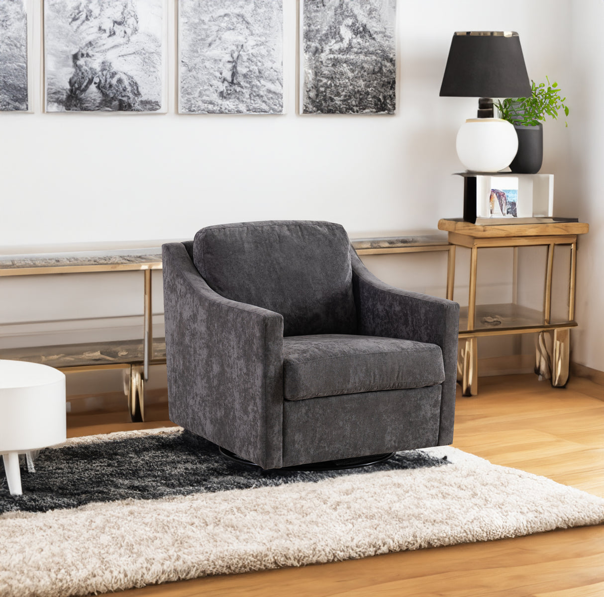 Large swivel chair, soft cushion armchair, modern chair, skin friendly gradient linen fabric, comfortable sitting gray