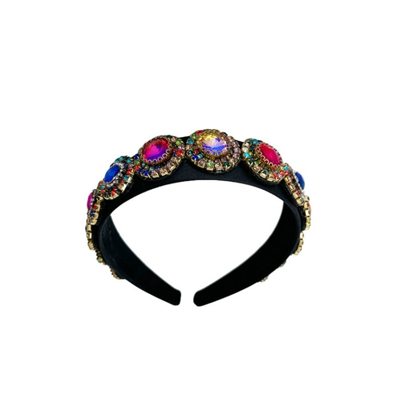 Fashionable glass inlaid diamond wide edge sponge hair hoop - V.I.P Digital Presence
